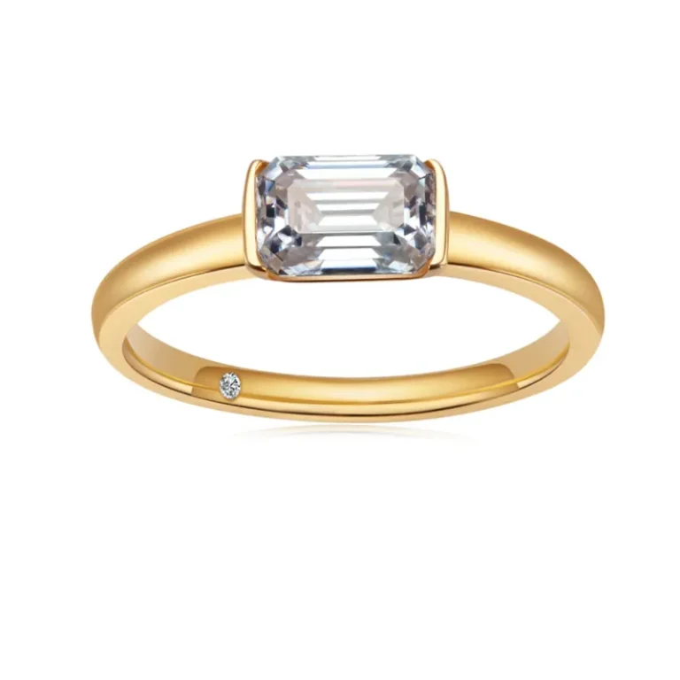 Emerald Cut Yellow Lab Gemstone & Diamond S925 Ring