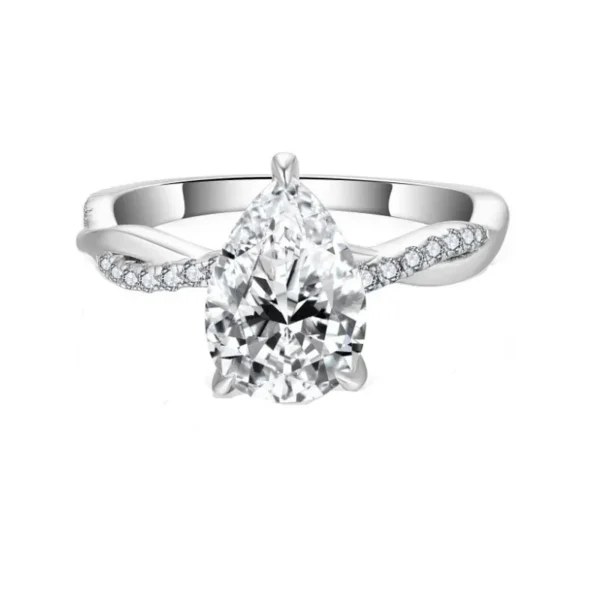 925 Silver Radiant Pear Moissanite Engagement Ring Set